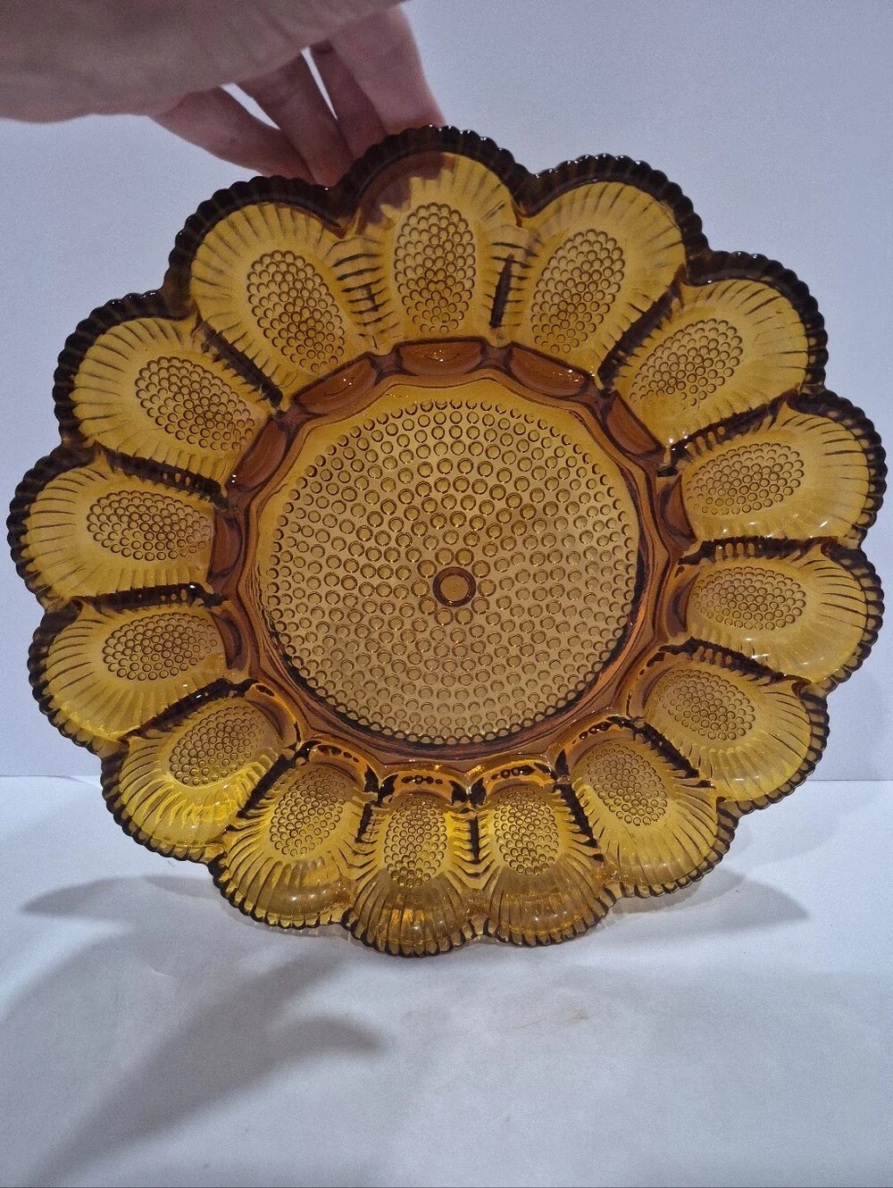 Vintage Indiana Glass Company Amber Hobnail Deviled Egg Plate